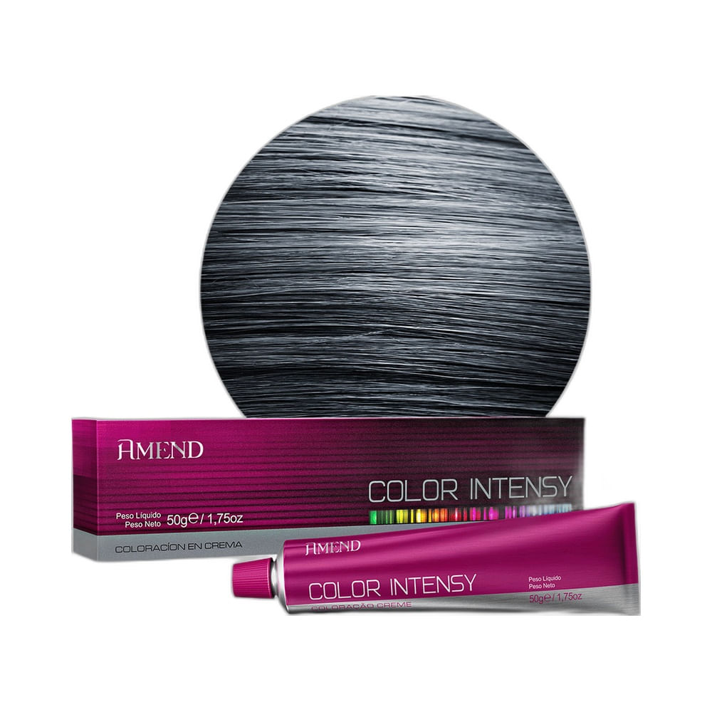 Caixa e tubo da Coloração Amend Color Intensy 2.1 Preto Azulado em fundo branco